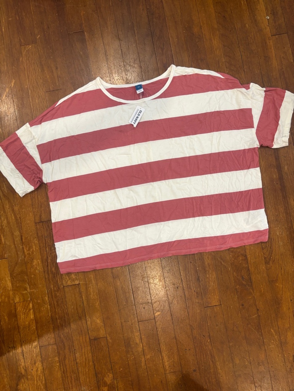 Old Navy Pink and White Wide Stripe Short Sleeve Tee